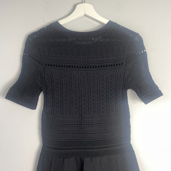 Zara Black Open Knit A-Line Dress Size Medium Cocktail Edgy Dark Academia - Picture 6 of 16